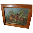 Framed impressionist pastel drawing of freshly picked peaches