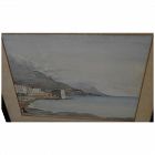 Cote d'Azur 1919 watercolor painting of coastline at Antibes by American artist