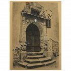 Watercolor drawing of old portal in Rothenburg, Germany dated 1953
