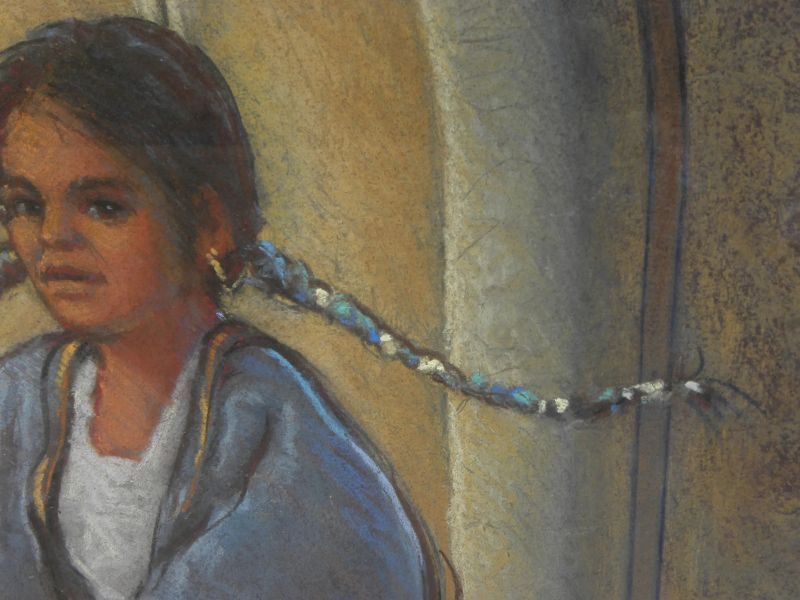 CARLOS FREY (1938-) pastel painting of Native American girl by Arizona artist