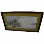 American 19th century coastal scene with small boats watercolor painting