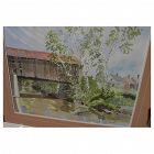 American contemporary impressionist watercolor painting of Vermont covered bridge by artist Anne Mellor