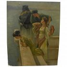 Antique painting of Neo-Classical ladies at viewpoint after Lawrence Alma-Tadema (1836-1912)