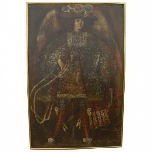 Cuzco School Spanish Colonial Art style contemporary large painting of San Gabriel