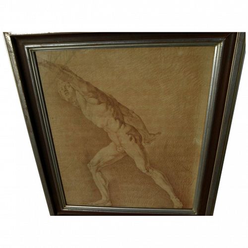 Old Master circa 18th century French or Italian academic chalk drawing of male figure
