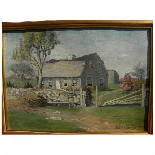 GEORGE SELDEN ROORBACH (1860-1930) oil painting of New England homestead dated 1892