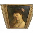 French signed 19th century painting of attractive young nude