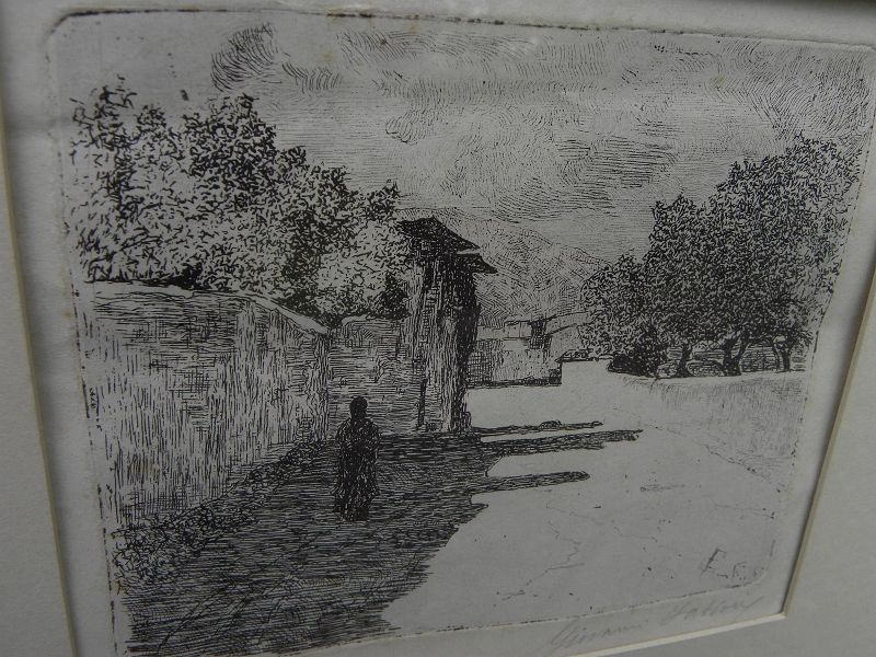 GIOVANNI FATTORI (1825-1908) pencil signed etching by important Italian artist