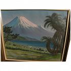 Japanese art painting of Mount Fuji signed T. Arashi