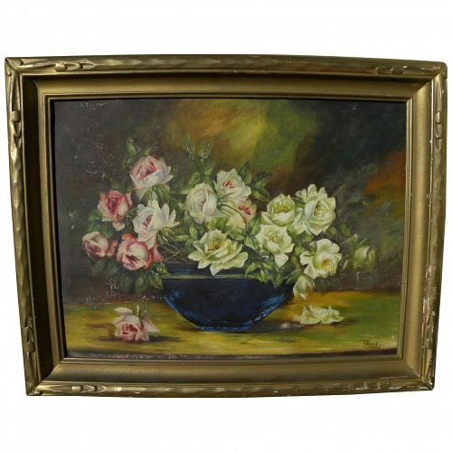 Vintage early 20th century roses still life painting