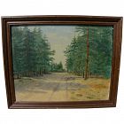 Vintage Texas art 1950 oil painting of piney woods signed Addie Sylvester
