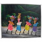 Haitian Art colorful naive style signed painting of figures in a country landscape