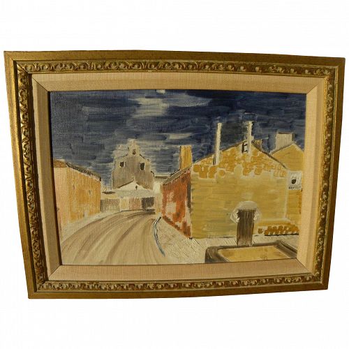 Interesting impressionist vintage painting of townscape signed with initials