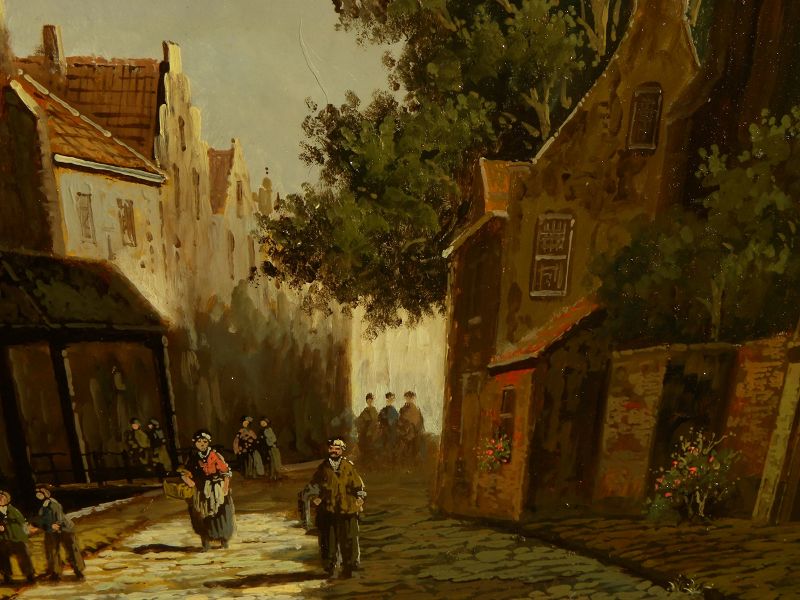 Dutch contemporary city scene painting in 19th century style signed SHONE