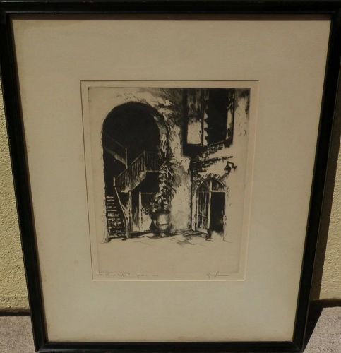 GERRY PEIRCE (1900-1969) pencil signed etching of New Orleans French Quarter courtyard by noted Arizona artist