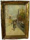 LAZZARO PASINI (1861-1949) vintage oil painting of sunny southern Italian street scene