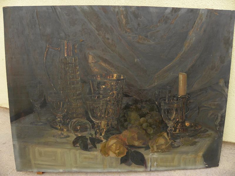 Late 19th century signed European still life painting on wood panel