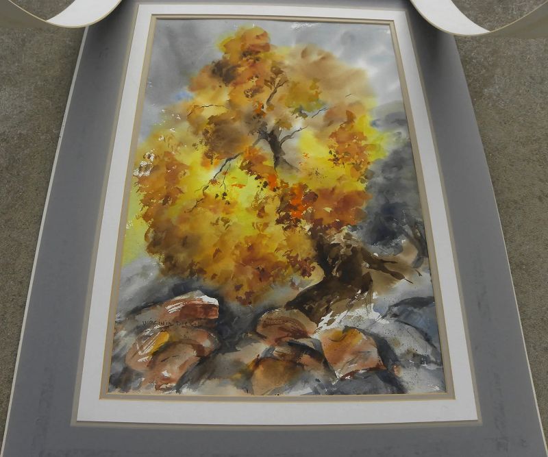 American contemporary watercolor of autumn scene signed Virginia Dicken