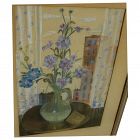 American circa 1940's pastel drawing of window ledge still life possibly signed