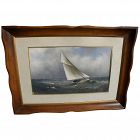 Signed 1897 east coast style fine marine pastel drawing racing sail boats at sea