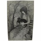BARBARA A. WOOD (20th century California) pencil signed numbered print girl holding black cat
