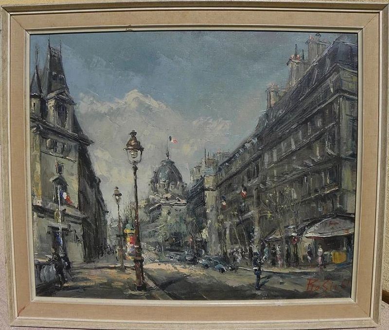 Paris impressionist fine street scene painting by artist Rosis 1961