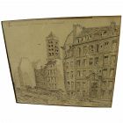 Paris 1867 ink drawing of 5th Arrondissement street scene signed DELAUNAY