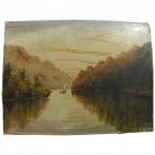Hudson River style primitive oil on board landscape painting