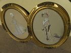 Circa 1900 fashion original drawings in oval frames artist signed