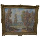 American vintage signed impressionist autumn landscape painting signed