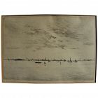 EDGAR CHAHINE (1874-1947) fine etching of the lagoon of Venice Italy by noted Armenian-French artist