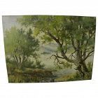 Impressionist landscape with trees painting signed Ballon