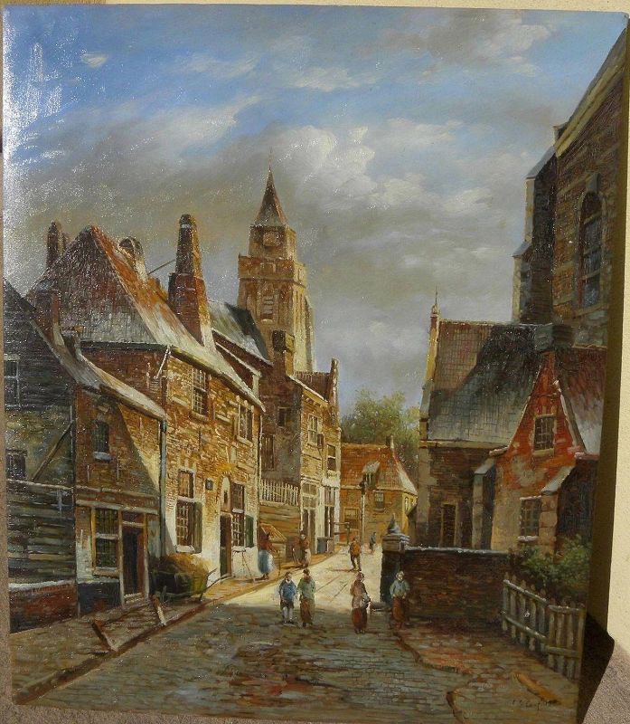 Contemporary Old Master style painting of a Dutch street scene