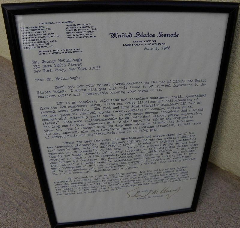 TED KENNEDY signed 1966 typed letter regarding LSD use in America