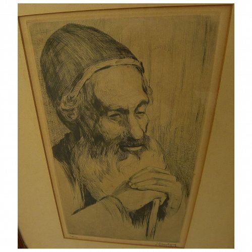 JAKOB EISENBERG (1897-1966) pencil signed etching of religious man by noted Israeli Jewish artist