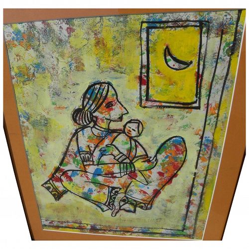 Contemporary Asian art Indian modern drawing of mother and child