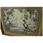 American watercolor landscape painting circa 1940's signed A W Edwards