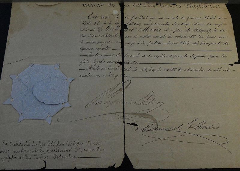 Mexican historical ephemera 21 official documents including signature of President Porfirio Diaz