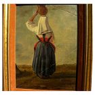 Italian 19th century painting of woman in traditional dress balancing jug on head