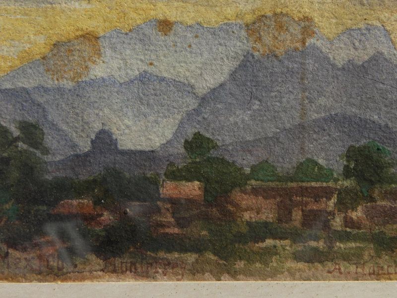 Mexican 1909 watercolor painting "Monterrey" signed A. Hoeck