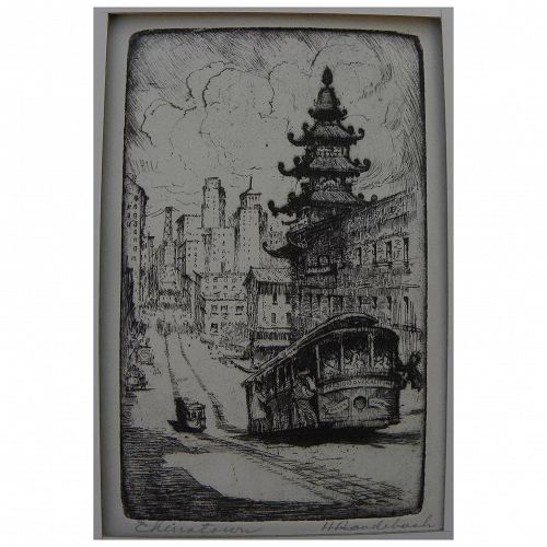HARRIET GENE ROUDEBUSH (1908-1998) pencil signed etching "Chinatown" by listed San Francisco artist