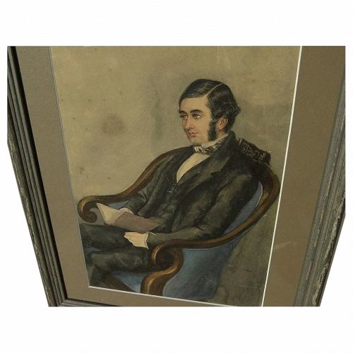 American or English 19th century watercolor painting seated gentleman