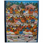 Signed Haitian art large colorful naive painting of life in a tropical village