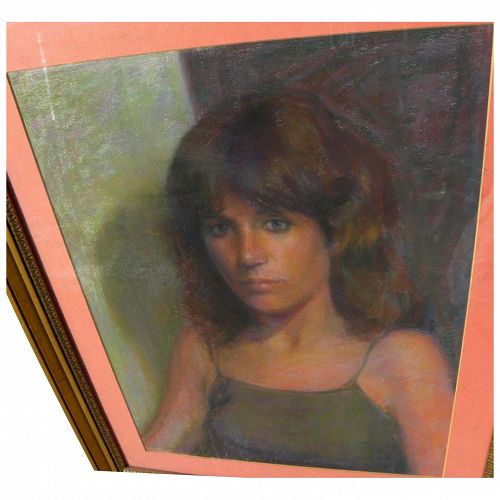 Contemporary pastel portrait of a young woman signed