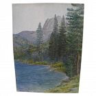 California vintage art early 20th century watercolor of Emerald Bay Lake Tahoe signed A.L.M.