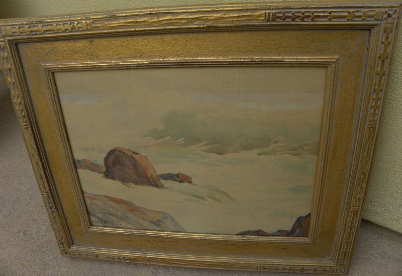 CARL R. WALLINE (1884-1976) California plein air art 1940's watercolor coastal seascape nicely framed