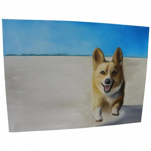 Contemporary painting of a corgi dog