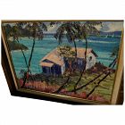 Colorful tropical coastal landscape painting signed Dickerson