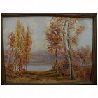 Vintage impressionist autumn landscape painting signed by American artist Isabel Scott