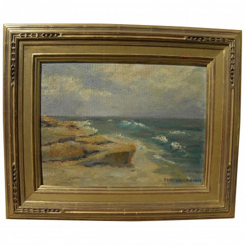 American signed impressionist coastal seascape painting in quality frame